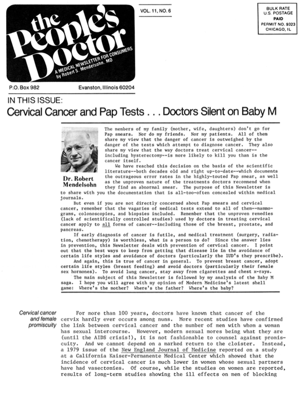Cervical Cancer and Pap Tests…Doctors Silent on Baby M