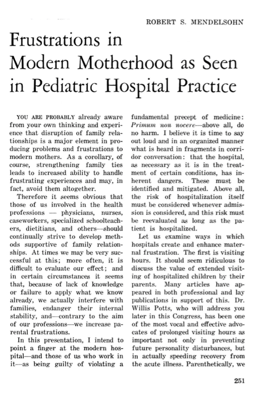 Frustrations in Modern Motherhood as Seen in Pediatric Hospital Practice