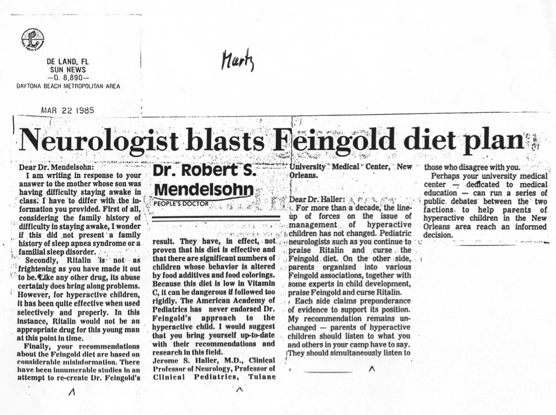 Neurologist blasts Feingold diet plan