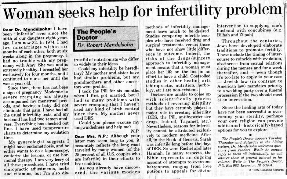 Woman seeks help for infertility problem